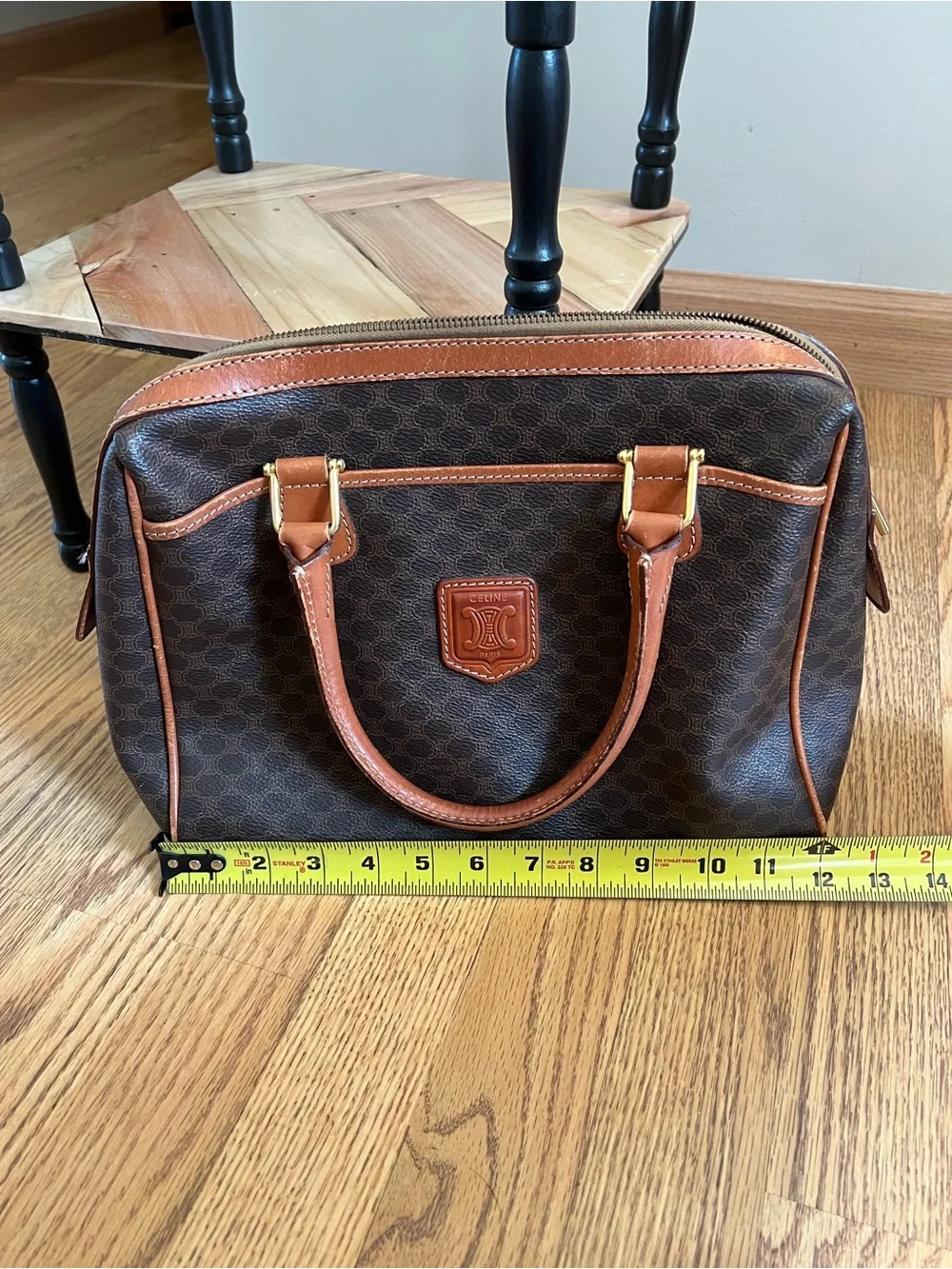 Celine Brown Monogram Bowling Bag with Tan Leather Trim